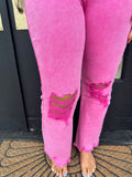 Hot pink distressed cropped flares