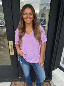 Lavender v-neck ribbed top