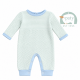 PatyKnit™ Pinstripe Romper with Pima Trim (mint & blue)