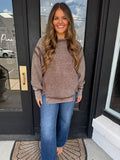 Ribbed mineral washed crewneck- brown