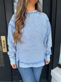 Ribbed mineral washed crewneck-marlin