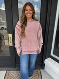 Ribbed mineral washed crewneck-winter rose