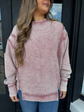 Ribbed mineral washed crewneck-winter rose