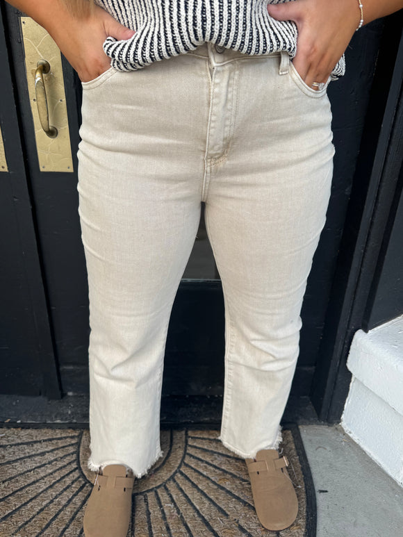 Sand beige cropped flares