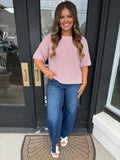 Pink ribbed sweater short sleeve top