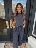 Black mineral washed ribbed set