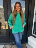 Ribbed mineral washed crewneck - longer kelly green