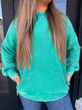 Ribbed mineral washed crewneck - longer kelly green