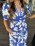 Blue & cream floral maxi dress