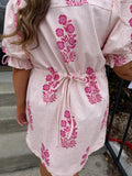 Floral print notched collar pink mini dress
