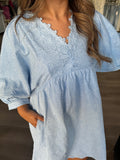 Light blue detailed long sleeve dress