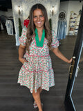 Green & pink floral dress