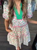Green & pink floral dress