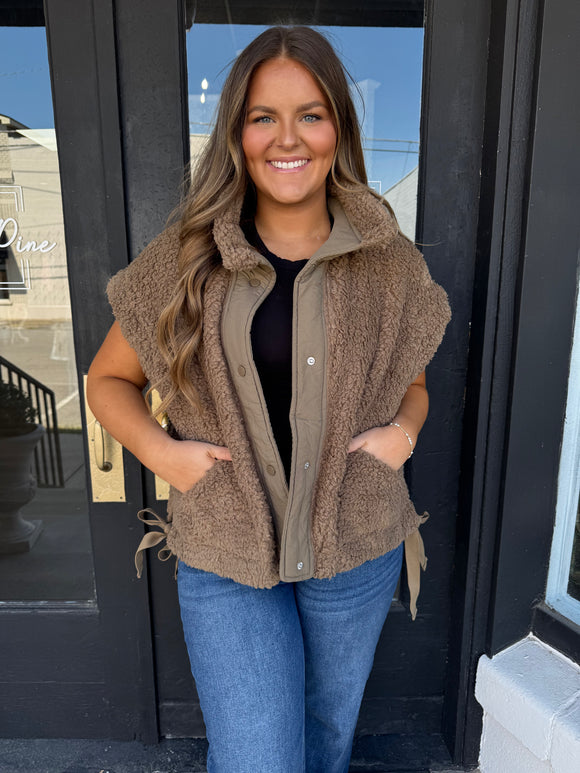 Mocha fuzzy vest