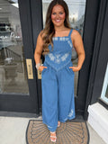 Wildflower stitch denim jumpsuit
