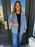 Denim pearl & rhinestone jacket