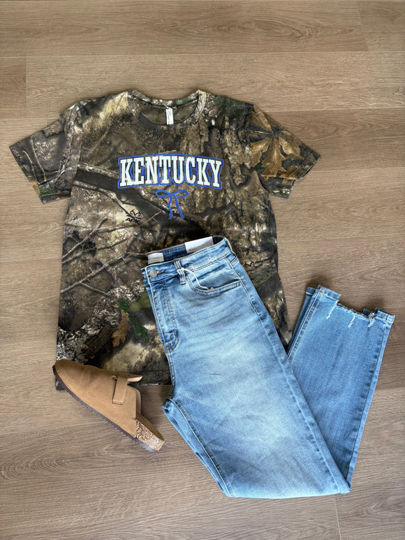 Kentucky camo blue bow tee