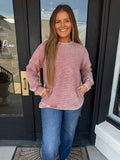 Ribbed mineral washed crewneck - longer winter rose