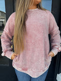 Ribbed mineral washed crewneck - longer winter rose