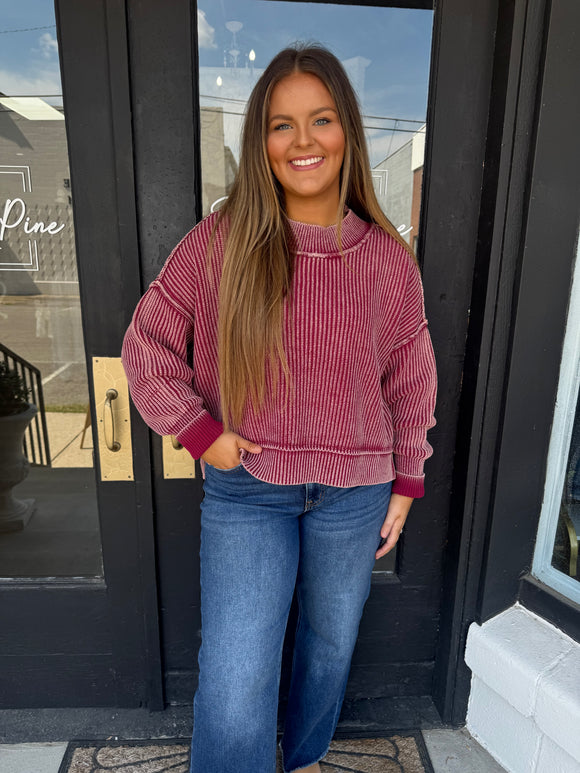 Cropped sweater - burgundy