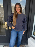 Ruffle sleeve washed sweatshirt