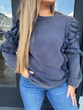 Ruffle sleeve washed sweatshirt