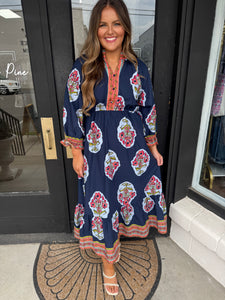 Navy boho floral dress