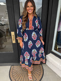 Navy boho floral dress