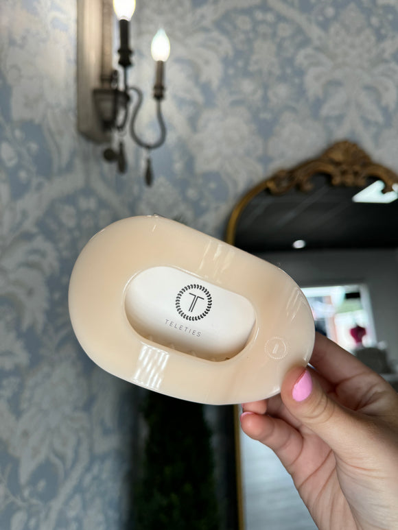 Almond Beige Large Flat Round Clip