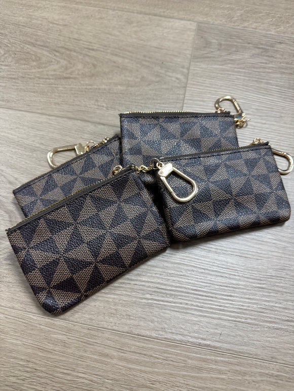 Brown textured keychain wallet