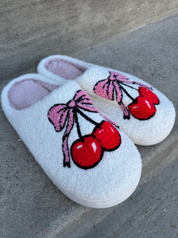 Bow cherry slippers