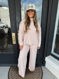 Raised ribbed mock neck set - ash mocha