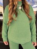 Raised ribbed mock neck - green