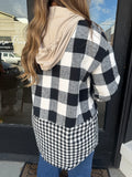 Black plaid hoodie shacket