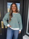 Green & white striped long sleeve