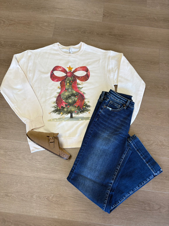 Rhinestone bow christmas tree sweatshirt