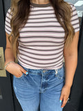 Pink and brown striped tee