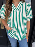 Green striped puff sleeve top