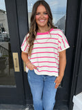 Striped French terry top- rose