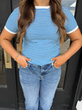 Striped fitted tee- ocean blue