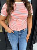 Striped fitted tee- coral
