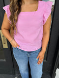 Pink gingham square neck top