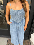 Smocked chambray jumpsuit
