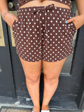 Brown and white polka dot shorts