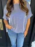 Ribbed flowy top- bright blue