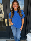 Royal Ribbed Puff Top