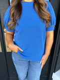 Royal Ribbed Puff Top