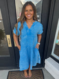 Deep sky mineral wash linen dress