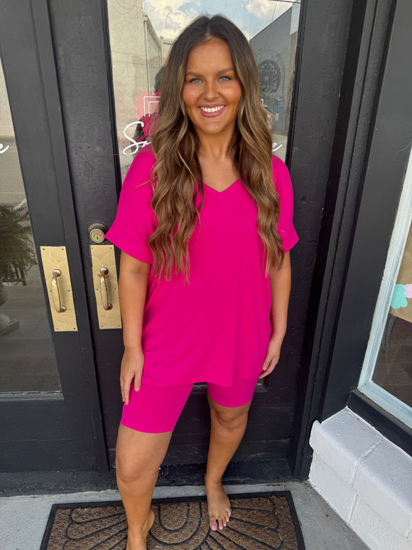 Hot pink buttery soft biker shorts set
