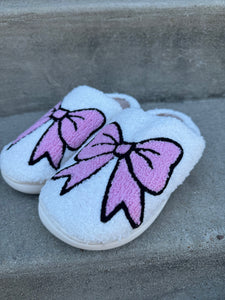 Pink & black bow slippers